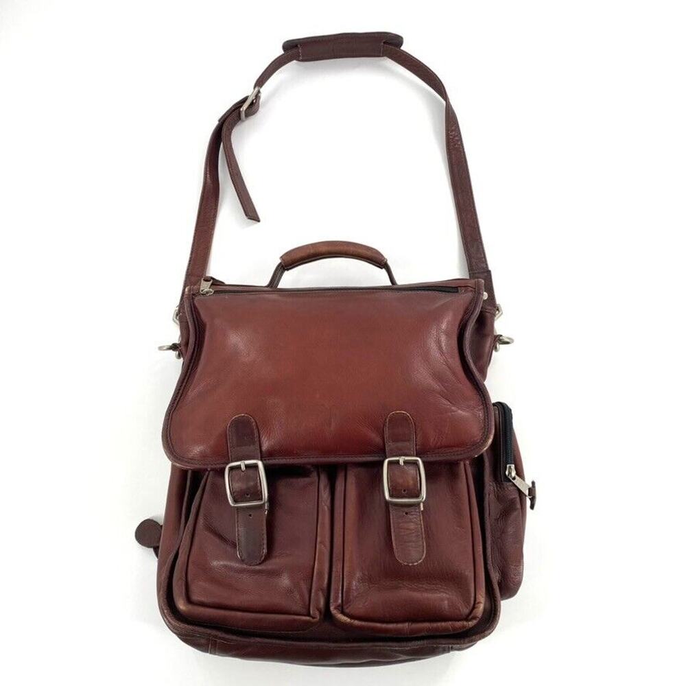 VTG Frye Messenger Briefcase Distress Leather Bag Brown Handle‎ Adjustable Strap